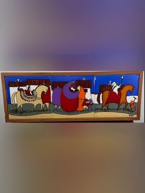 Vintage 70s Artesa Ecuador “Pase del Niño” Vega Ceramic Tile Art Folk Wall 24.75